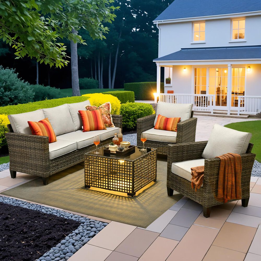 HOMLUX 4-Piece Outdoor Sofa Set in Grey, , large