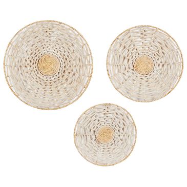 Maple and Jade 20", 24", 28" Plant Plate Home Wall Decor in Lightweight Cream and Beige (Set of 3), , large