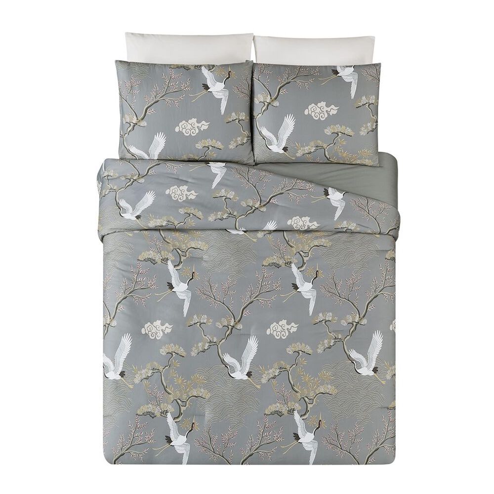 Peking Handicraft Cranes 3-Piece King Comforter Set in Gray, , large