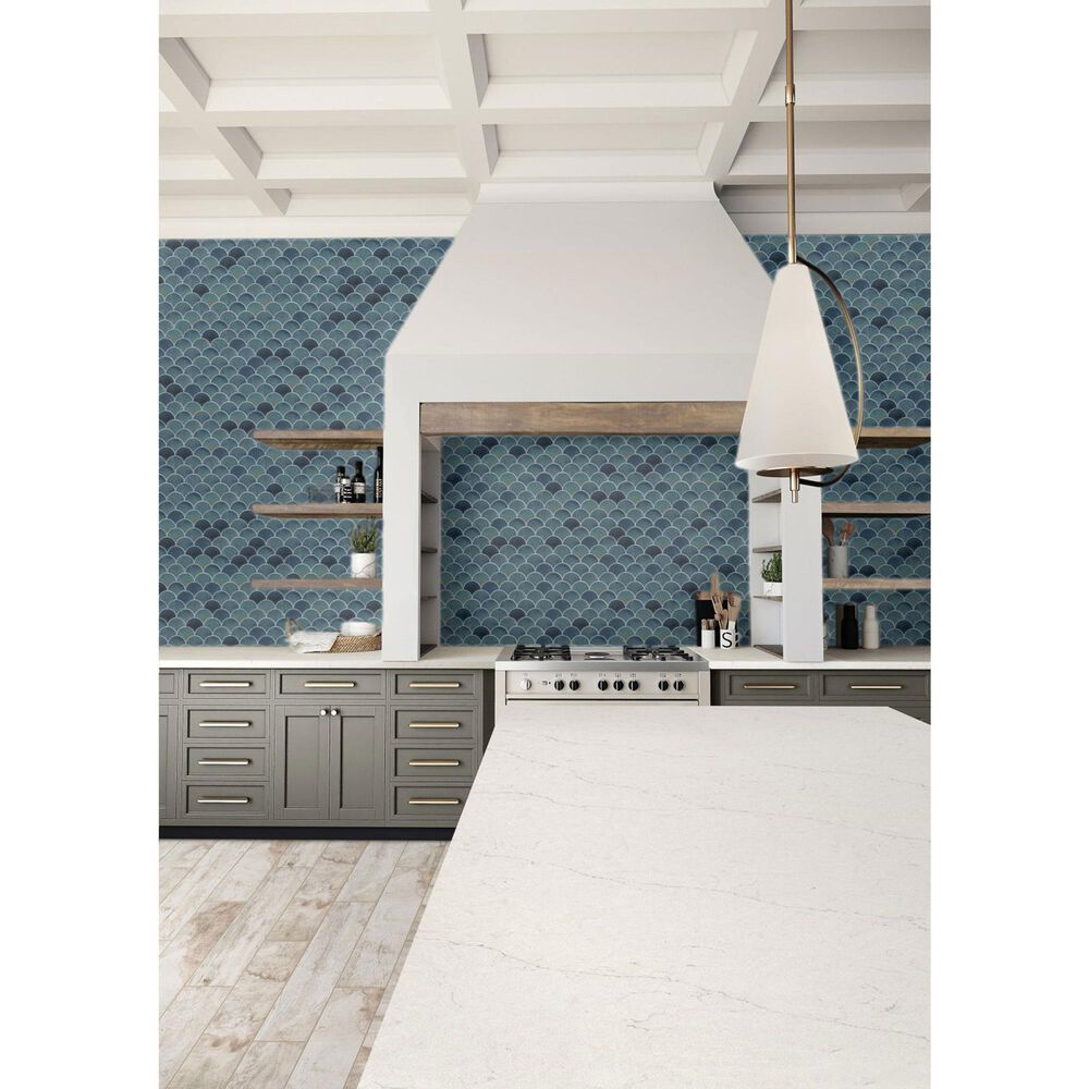 Dal-Tile Miramo Aqua 3&quot; Fan Undulated on 13.25&quot; x 12.75&quot; Ceramic Mosaic Sheet, , large