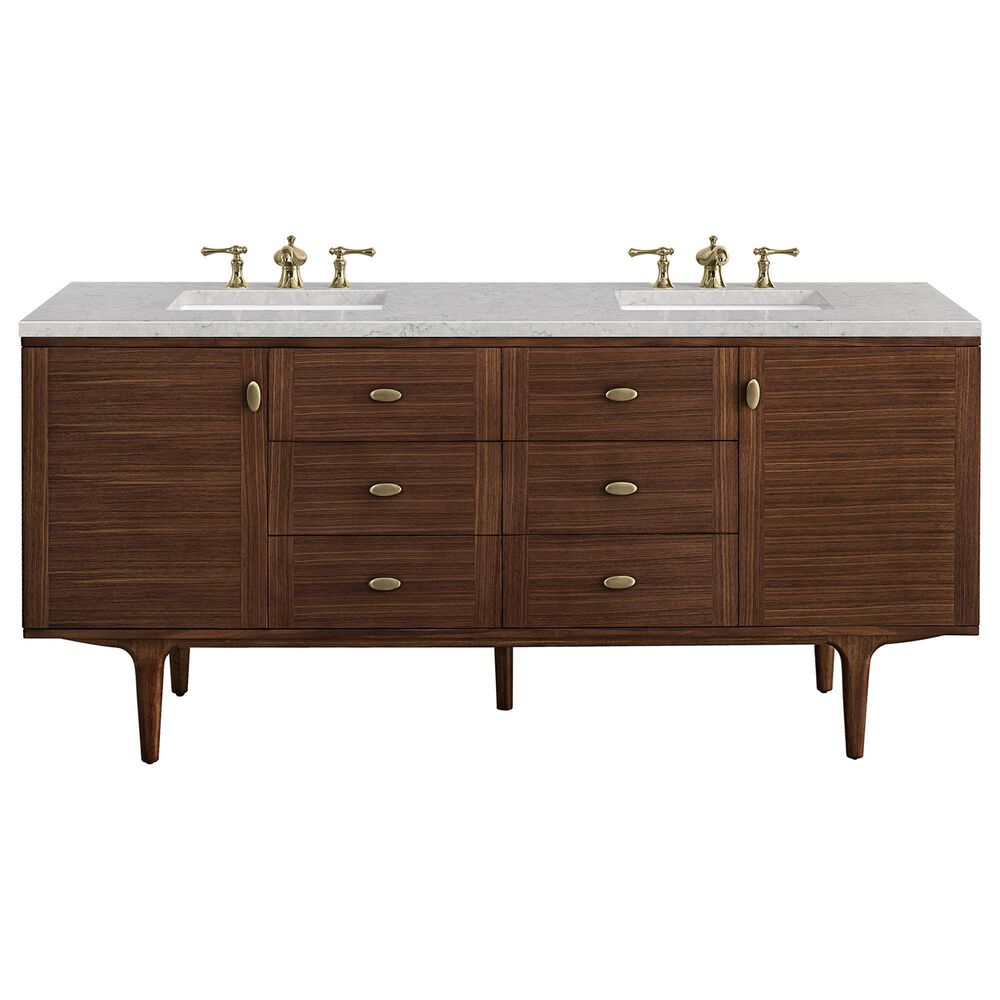 James Martin Vanities Amberly 72" Double Bathroom Vanity in Walnut with 3 cm Eternal Jasmine Pearl Quartz Top and Rectangular Sinks, , large