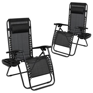 Flash Furniture Adjustable Zero Gravity Reclining Lounge Chair in Black (Set of 2), , large
