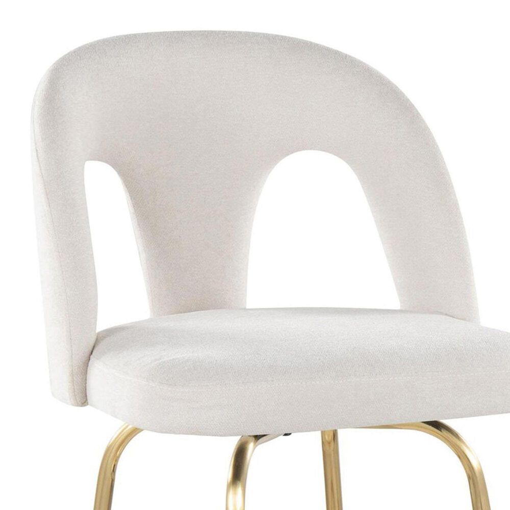 LumiSource Ava Swivel Bar Stool with Snow White Fabric Upholstery in Gold (Set of 2), , large