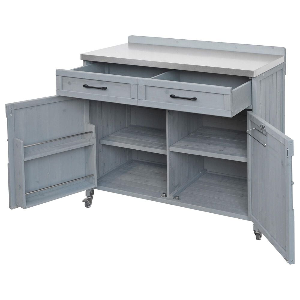 HOMLUX 39" Outdoor Kitchen Island with Stainless Table Top in Grey Blue, , large