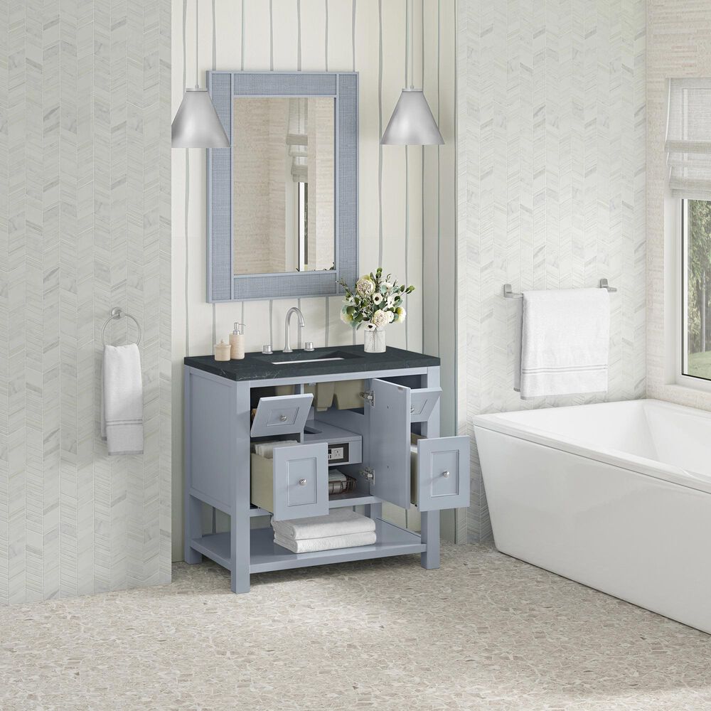 James Martin Vanities Breckenridge 36&quot; Single Bathroom Vanity in Serenity Blue with 3 cm Charcoal Soapstone Quartz Top and Rectangular Sink, , large