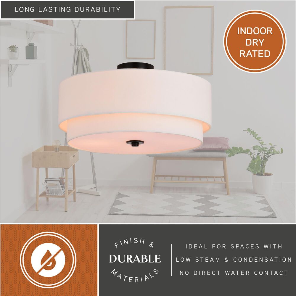 Vaxcel Burnaby 4-Light Semi-Flush Mount with White Linen Shade in Black, , large