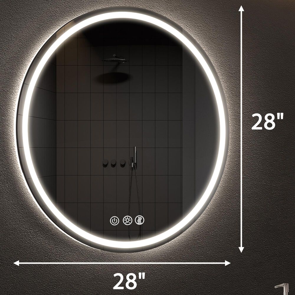 HOMLUX 28" Round LED Bathroom Makeup Mirror in Silver, , large