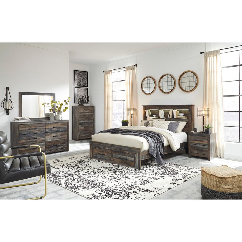 Ashley Drystan Queen Bookcase Bed with 2 Storage Drawers in Multi, , large