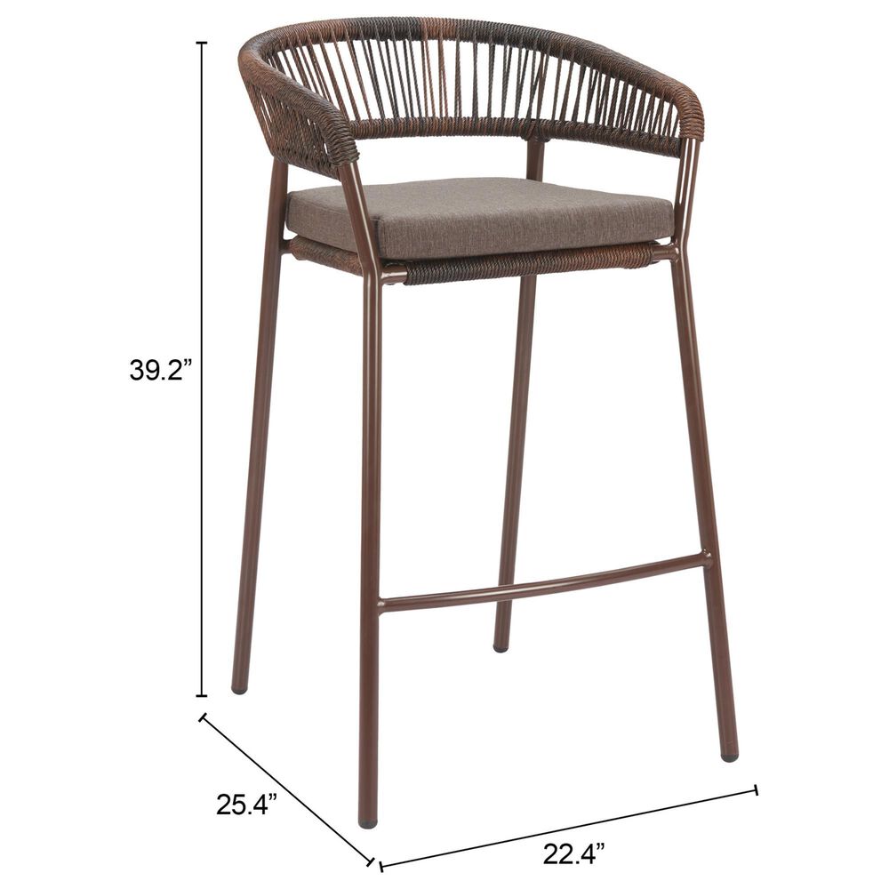 Zuo Modern Skye Patio Barstool in Brown (Set of 2), , large