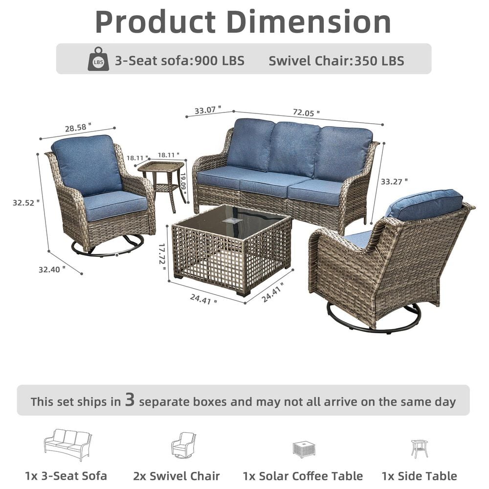 HOMLUX 5-Piece Grey Wicker Patio Set in Denim Blue, , large