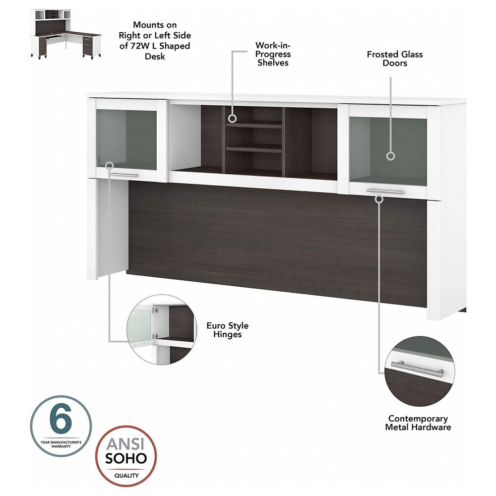 Bush Somerset 72&quot; L-Shaped Desk with Hutch in Storm Gray and White, , large