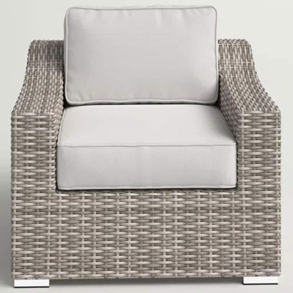 Hearth and Haven Outdoor Armchair with Curved Armrests and Gray Wicker in Cream, , large