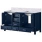 Lexora Home Jacques 60" Double Bathroom Vanity in Navy Blue with 2 cm White Carrara Marble Top and Rectangular Sinks, , large