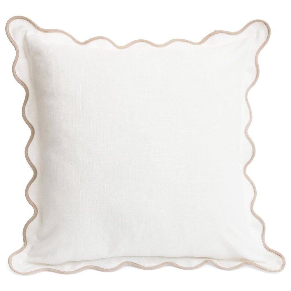 20" x 20" Throw Pillow with Scallop Edge in Off White and Beige, , large