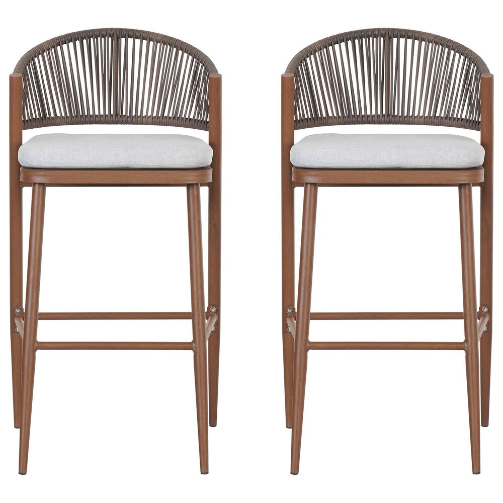 Hearth and Haven 30" Outdoor Barstool with Teak Frame in Light Gray (Set of 2), , large