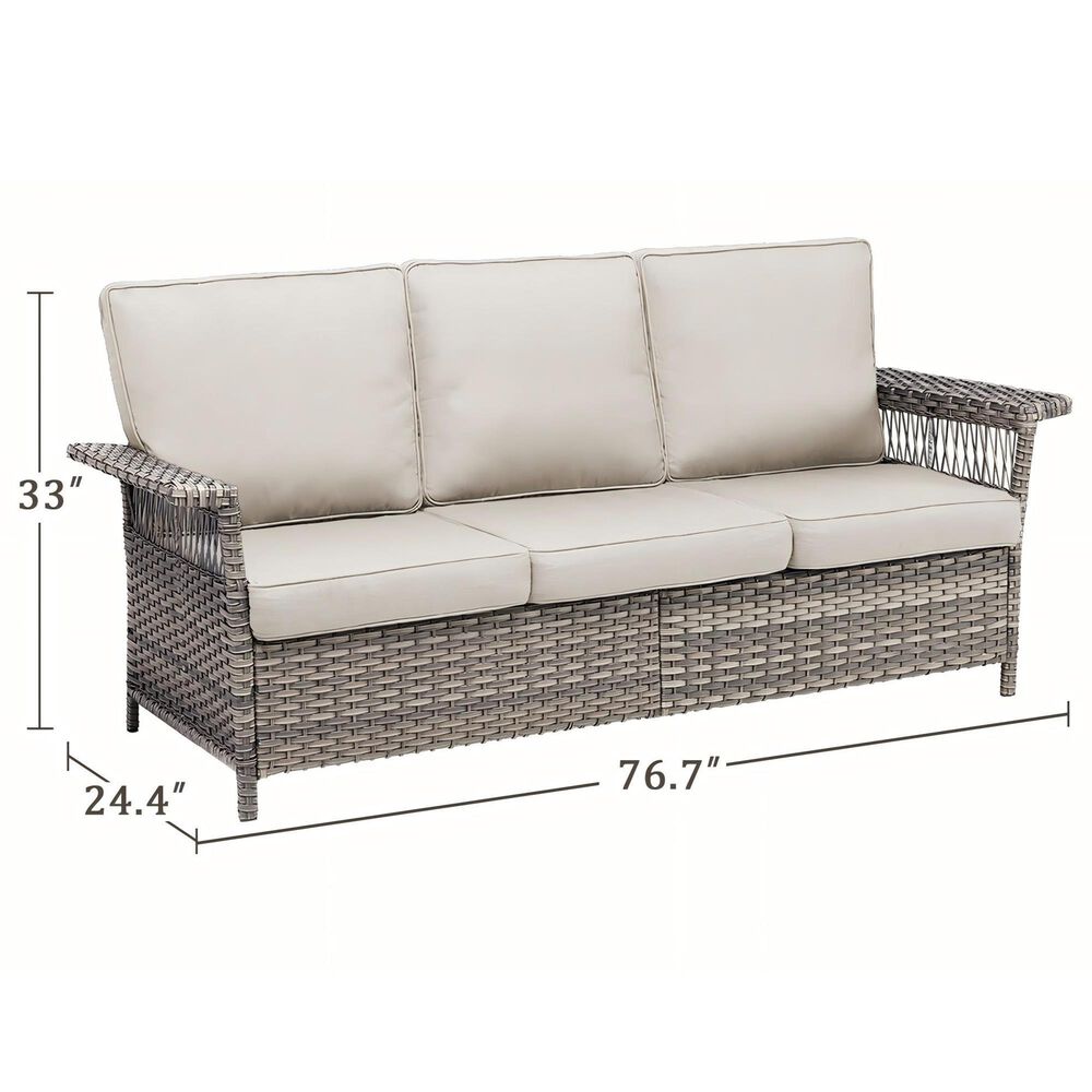 Sunwell Garden 33"H 3-Seater Outdoor Sofa with Ergonomic Design and Beige Cushions in Gray, , large