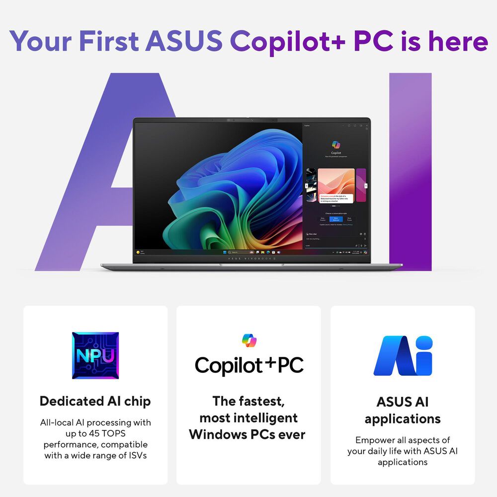 ASUS Vivobook S15 15.6&quot; | Laptop - Snapdragon X Elite X1E-78 12-Core - 16GB RAM - 1TB SSD in Cool Silver, , large