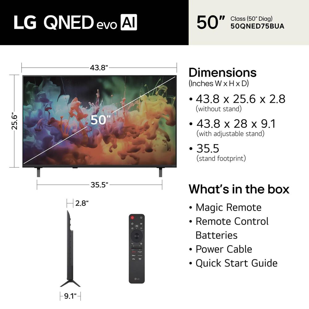 LG 50" Class 75B Series QNED AI Mini LED 4K Ultra HD - Smart TV with 2.0 Channel Soundbar in Black, , large