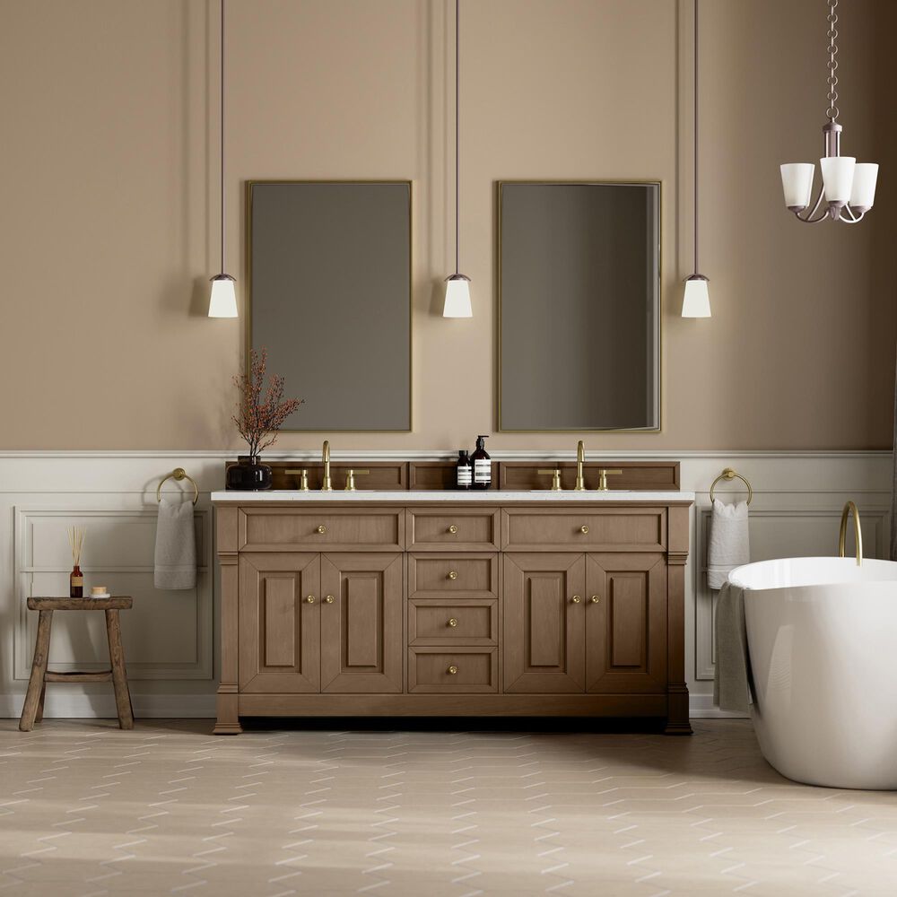 James Martin Vanities Brookfield 72" Double Bathroom Vanity in Pecan with 3cm Lime Delight Quartz Top and Rectangular Sinks, , large