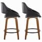LumiSource Fabrico 26" Swivel Fixed-Height Counter Stool with Black Faux Leather Upholstery in Black and Walnut (Set of 2), , large