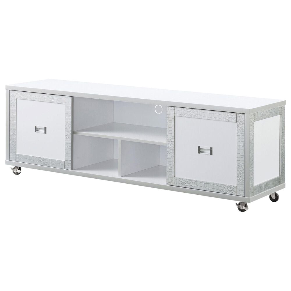 Furniture of America Cuevas 60" TV Stand in White and Silver, , large