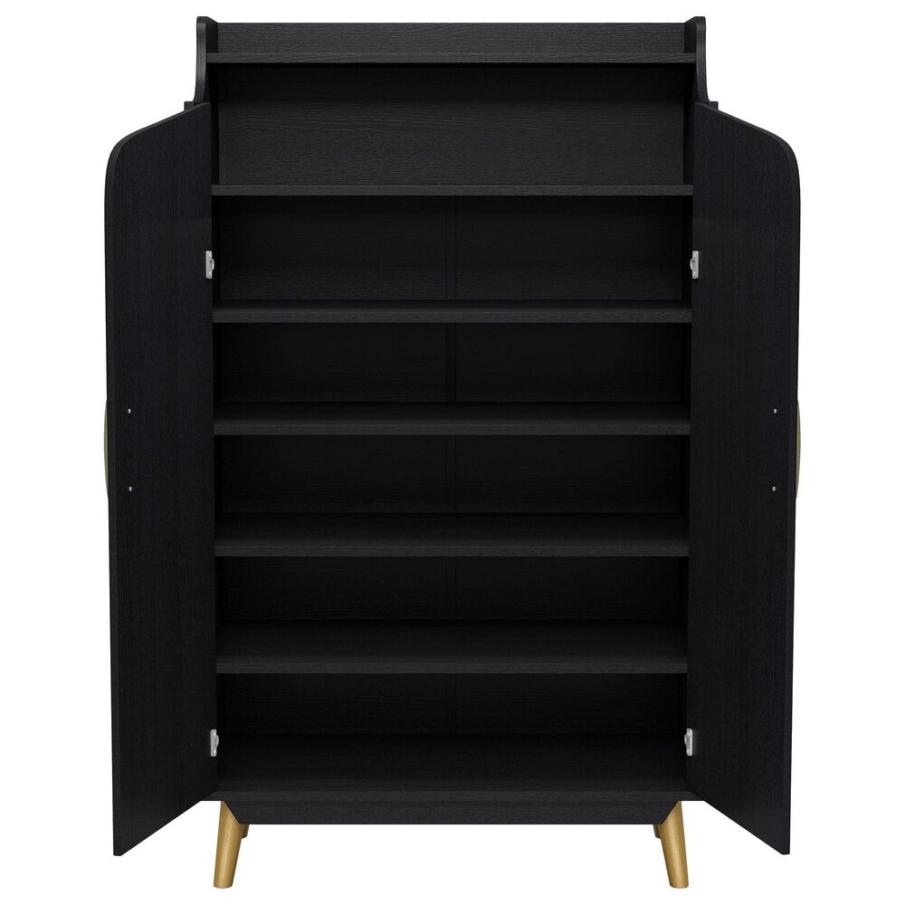 Furniture of America Leclair 7-Shelf Shoe Cabinet in Black and Gold, , large