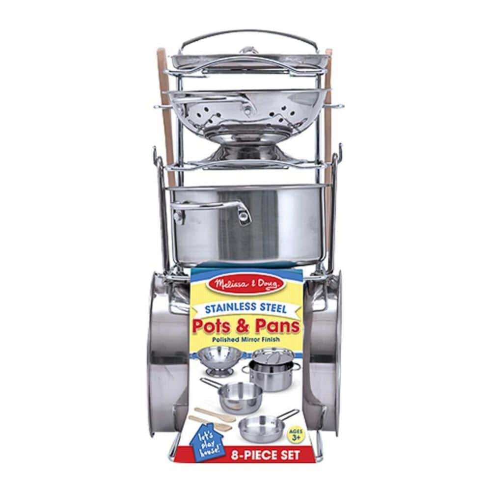 Melissa & Doug Kids Pots and Pans Play Set in Stainless Steel, , large