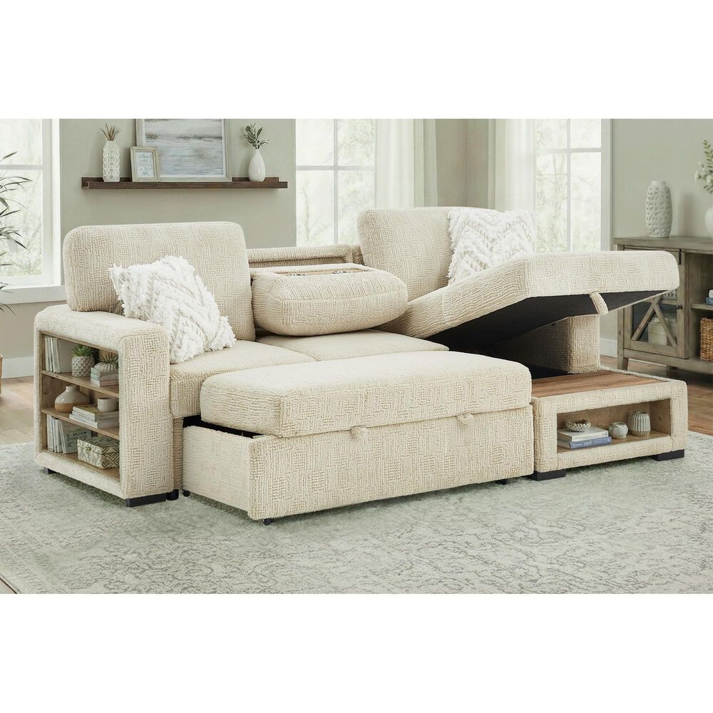 Modern Market Stationary Right Facing Sofa Bed with Bluetooth Speaker in Ivory, , large