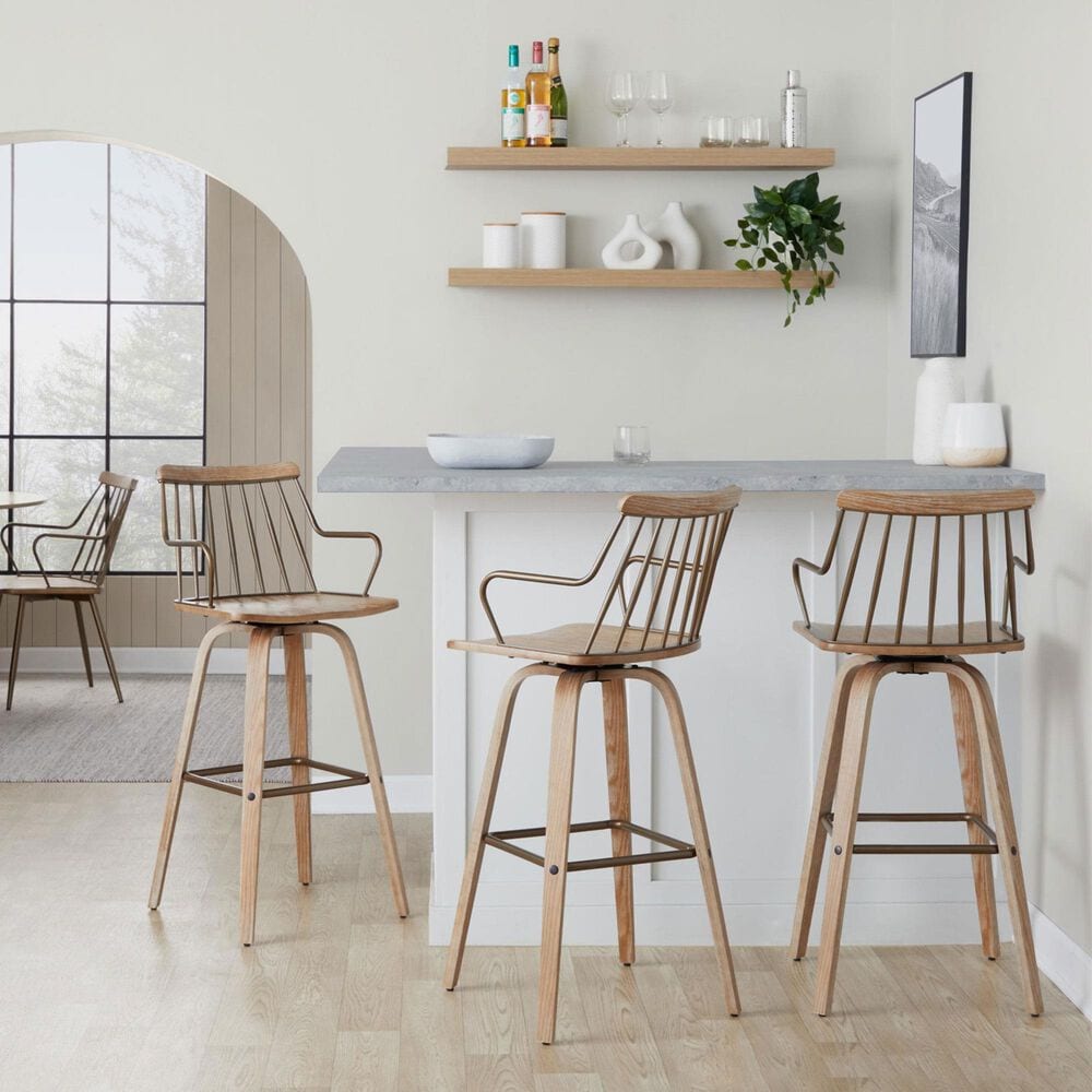 Lumisource Preston Swivel Barstool in Whitewashed and Antique Copper, , large