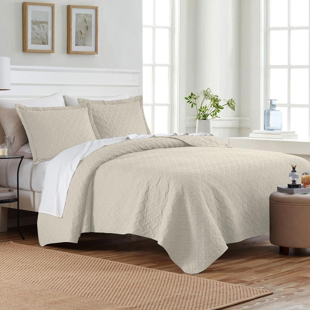 Trade Linker 3-Piece King Basket Pinsonic Quilt Set in Oatmeal, , large