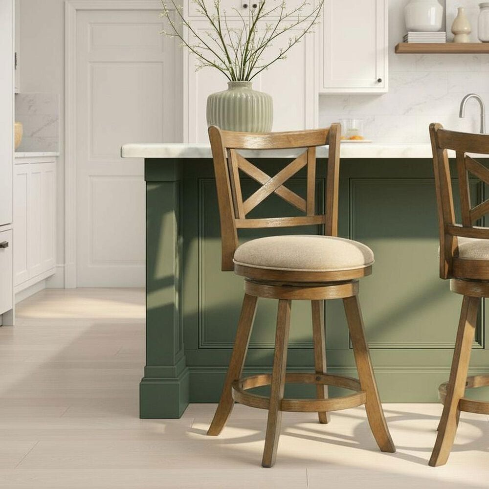 Armen Living Kodi Swivel Counter Height Stool with Light Scone Upholstery in Sepia Brown, , large