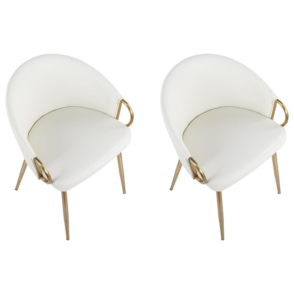 LumiSource Claire Arm Chair with White Faux Leather Cushion in Gold (Set of 2), , large