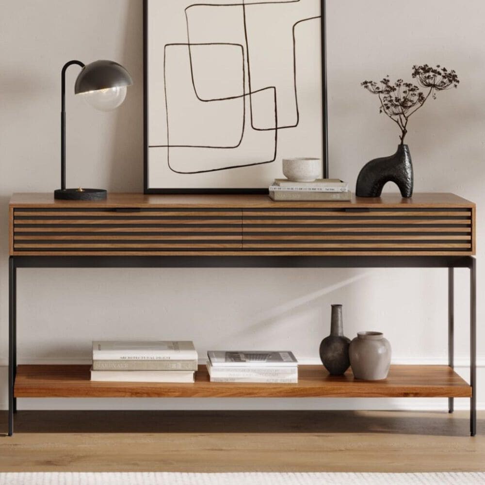 BDI Cora Console Table in Natural Walnut and Black, , large