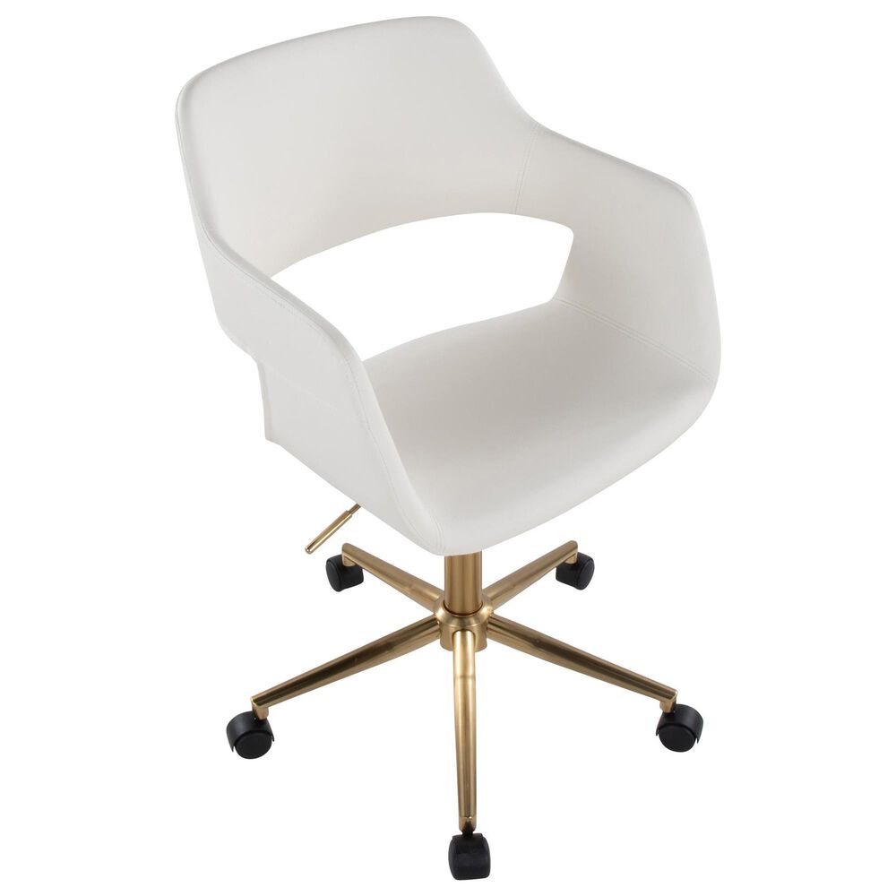 Lumisource Margarite Task Chair with White Faux Leather Cushion in Gold, , large