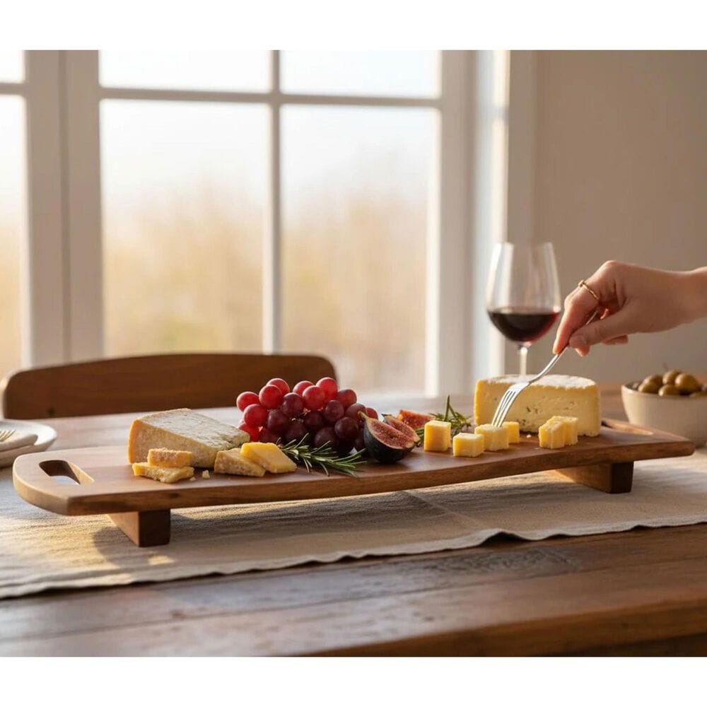 Housewares International 28" x 10" Double Handle Footed Serving Board in Brown, , large