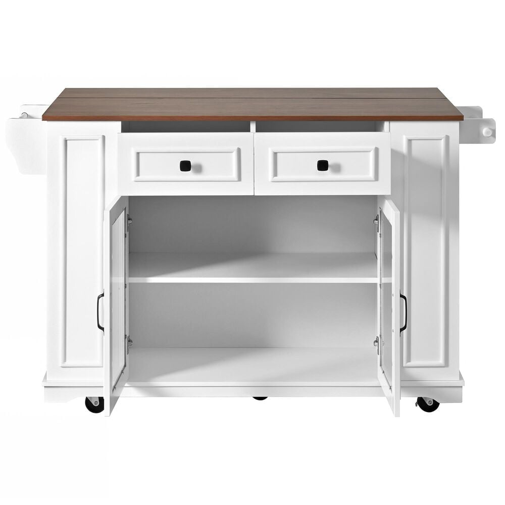 HOMLUX 54" Mobile Kitchen Island with Glass Door Storage in Walnut and White, , large