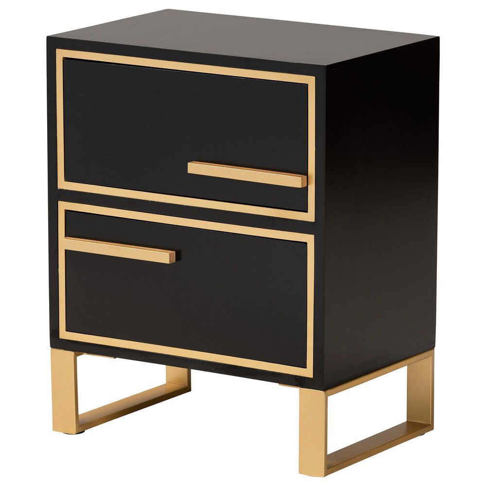Baxton Studio Giolla 2-Drawer End Table in Black and Gold, , large
