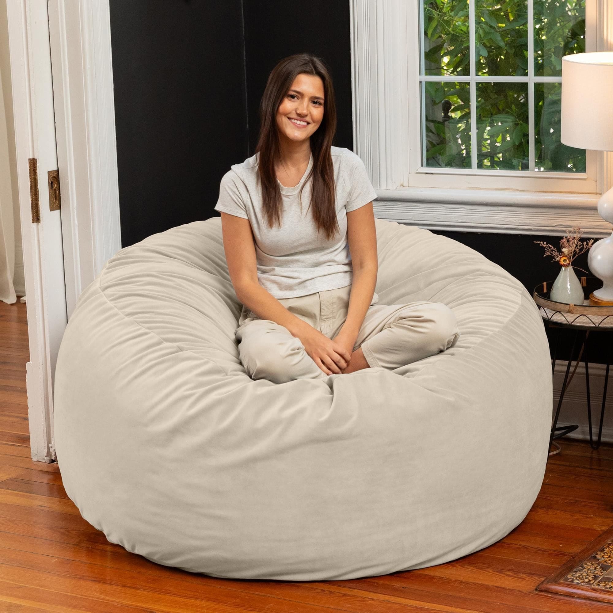 Jaxx Saxx 5' Large Round Bean Bag Chair in Ivory