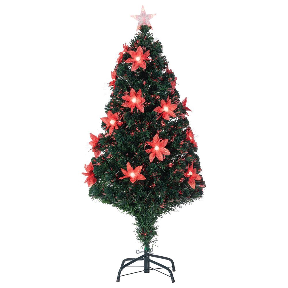 The Gerson Company 4" High Color-Changing Christmas Tree with Red Poinsettia Flowers in Green, , large