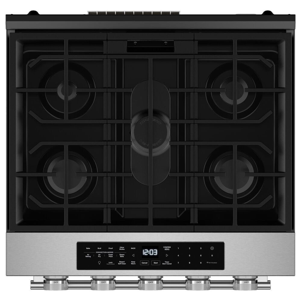 KitchenAid 2-Piece Kitchen Package with 30" Slide-In Smart Gas Range and 30" Over-the-Range Microwave Oven in PrintShield Stainless Steel, , large