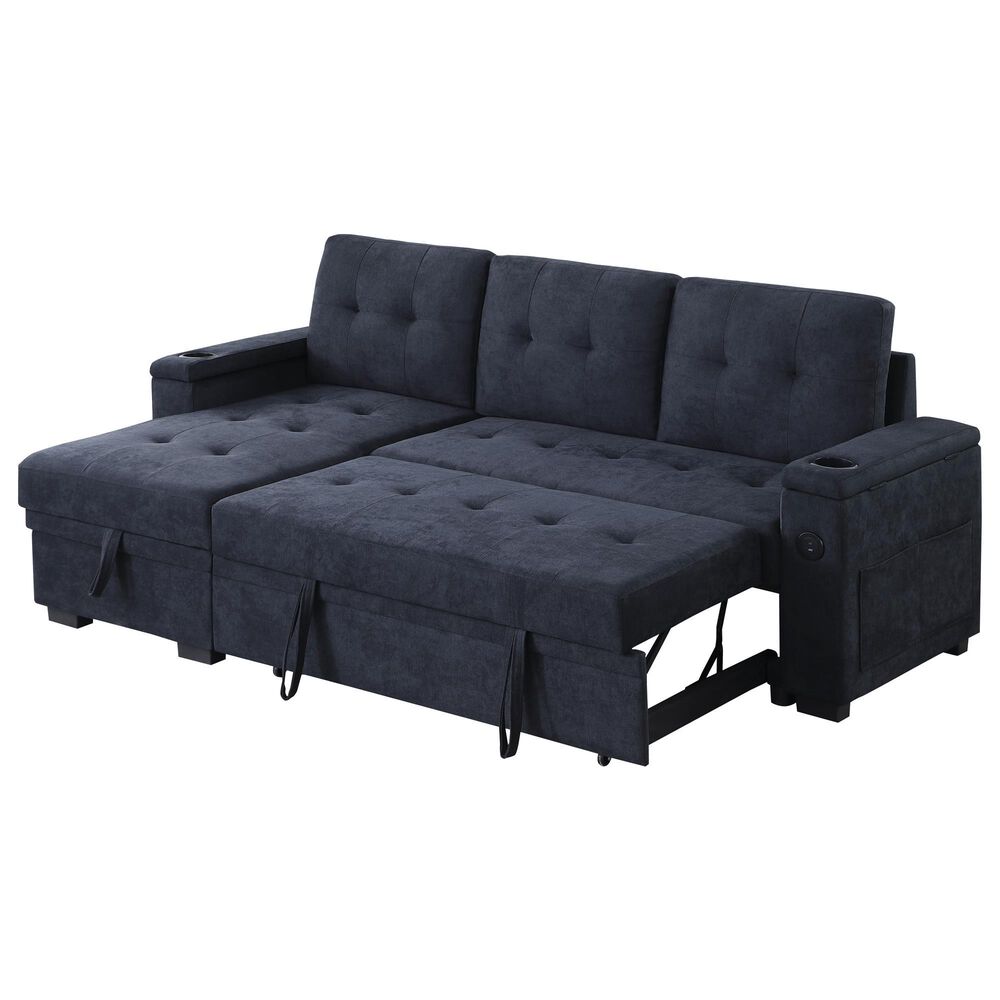 HOMLUX 84"W Reversible Sleeper Sectional Sofa with Storage Chaise, Cup Holders, USB, in Dark Grey, , large