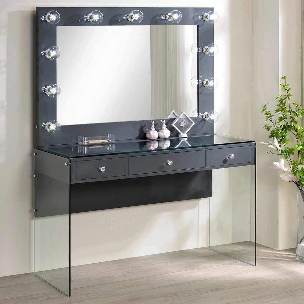 Pacific Landing 47 Vanity Set with LED Accent in Grey High Gloss and Clear