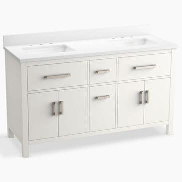 Kohler Kresla 60" Double Bathroom Vanity in White with 3 cm White Quartz Top and Rectangular Sinks, , large