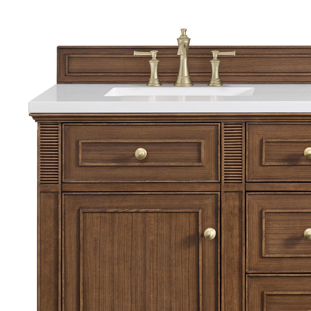 James Martin Vanities Lorelai 60&quot; Double Vanity in Mid-Century Walnut with 3 cm White Zeus Quartz Top, , large