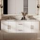 Lexora Home Geneva 60" Double Bathroom Vanity in Glossy White with 2 cm White Carrara Marble Top and Rectangular Sinks, , large