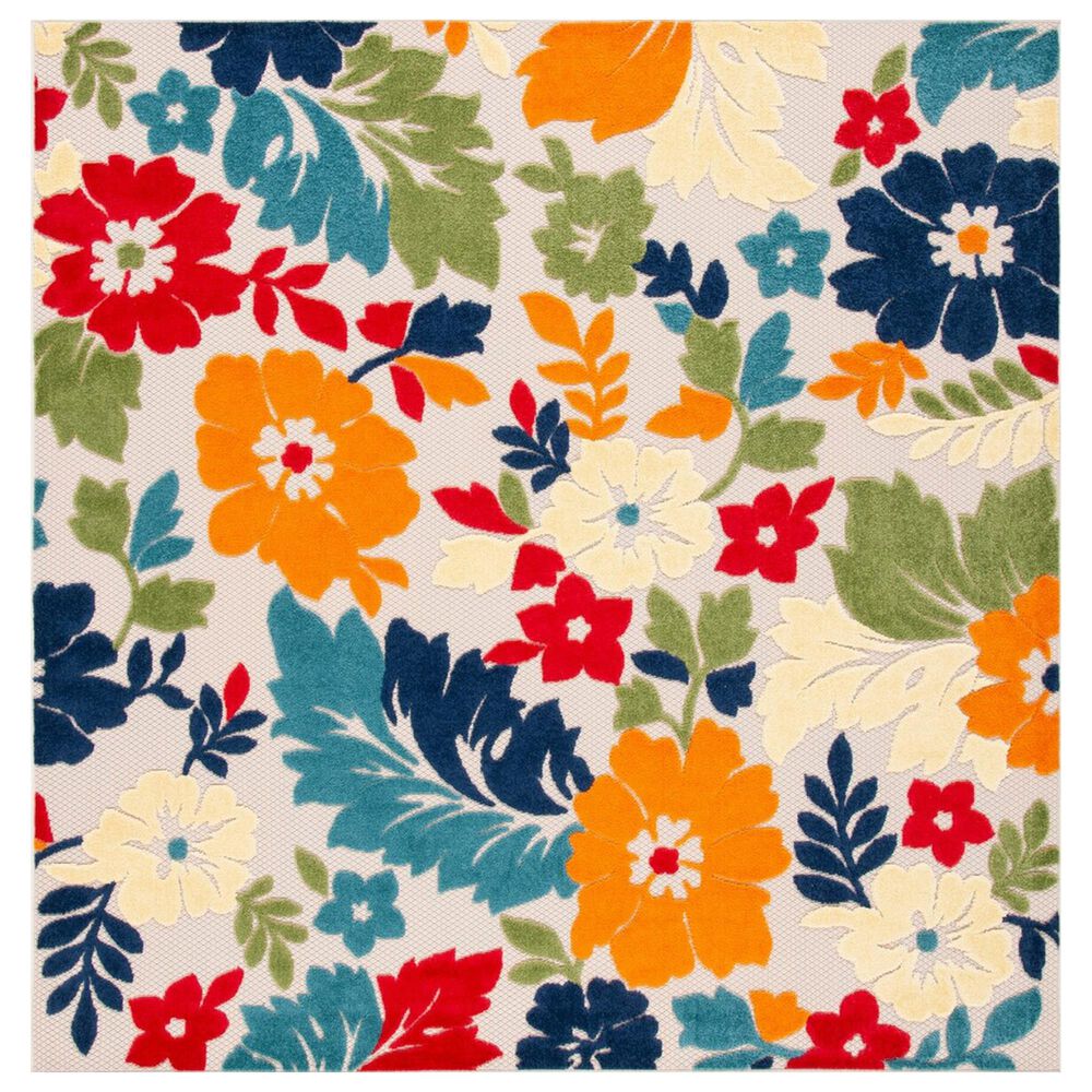 Safavieh Cabana CBN308A 6"7" Square Ivory and Orange Indoor/Outdoor Area Performance Rug, , large