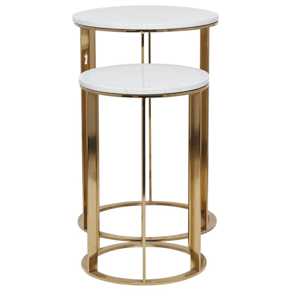 Maple and Jade End Table with Marble Top in Gold (Set of 2), , large