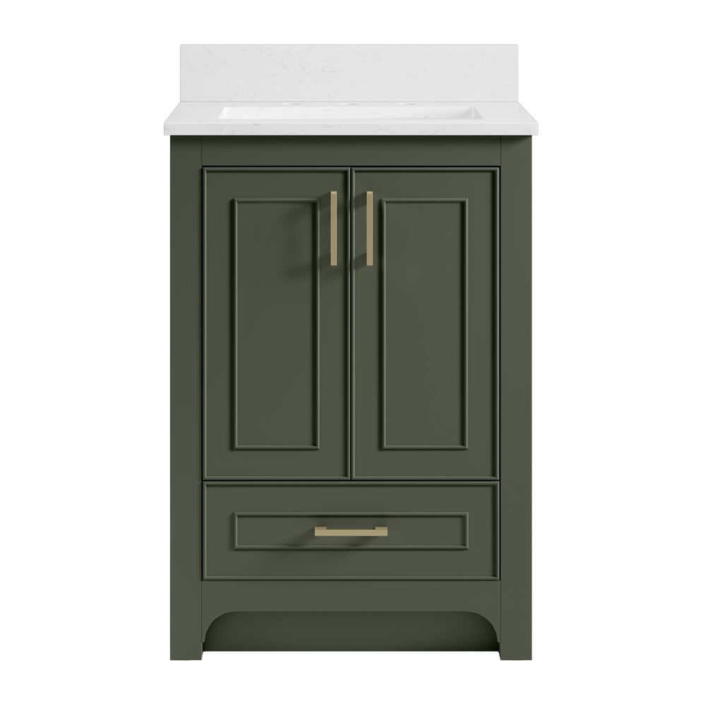 37B Lucerne 24" Single Bathroom Vanity Cabinet in Deep Olive Green with Marble Top and Backsplash, , large
