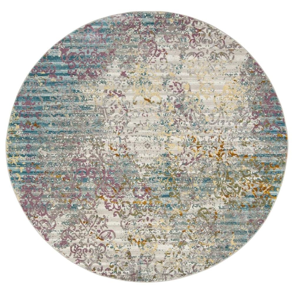 Safavieh Aria Damask 6"6" Round Cream and Multicolor Area Rug, , large