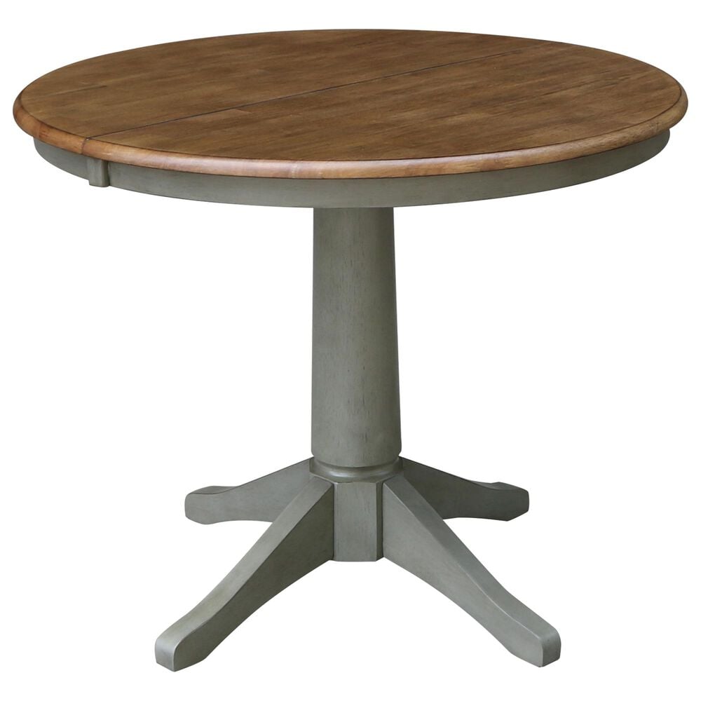 International Concepts 36" Modern Farmhouse Round Extension Dining Table in Hickory/Stone, , large